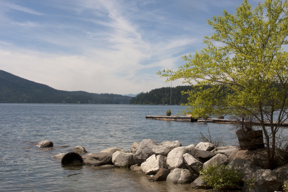 Beautiful Hayden Lake in Idaho surrounded by Spring colors.